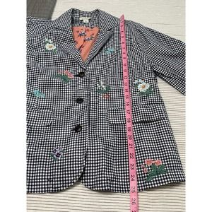 Sundance Black & White Gingham Embroidered Blazer with Coral Floral Lining
